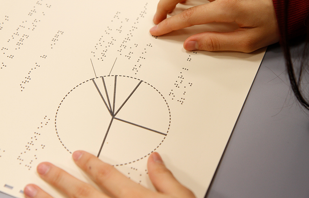 tactile graphic and math in braille with hands