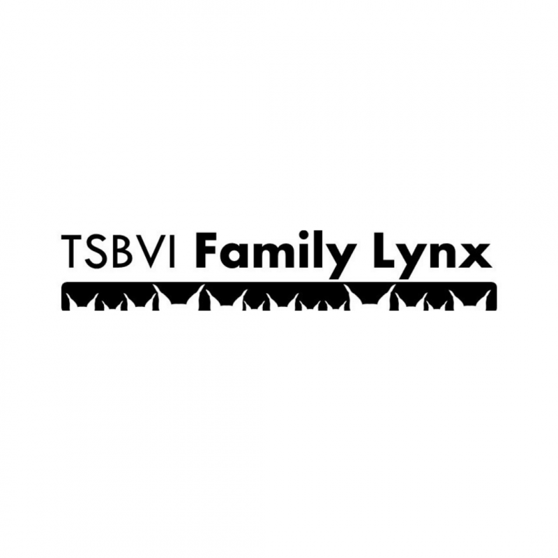 Texto del logotipo de TSBVI Family Lynx con una fila de orejas de lince debajo del texto