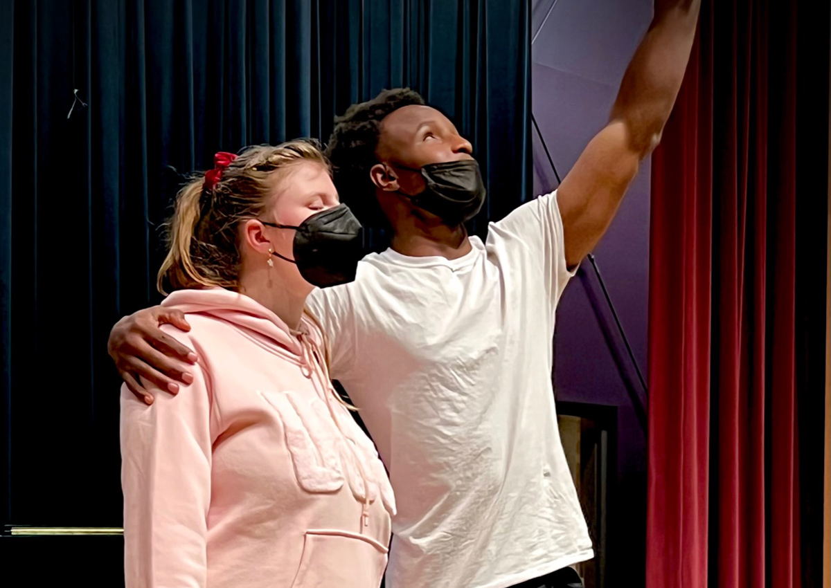 Mary Rose B. and Darrius M. in rehearsal for Lion King Jr.