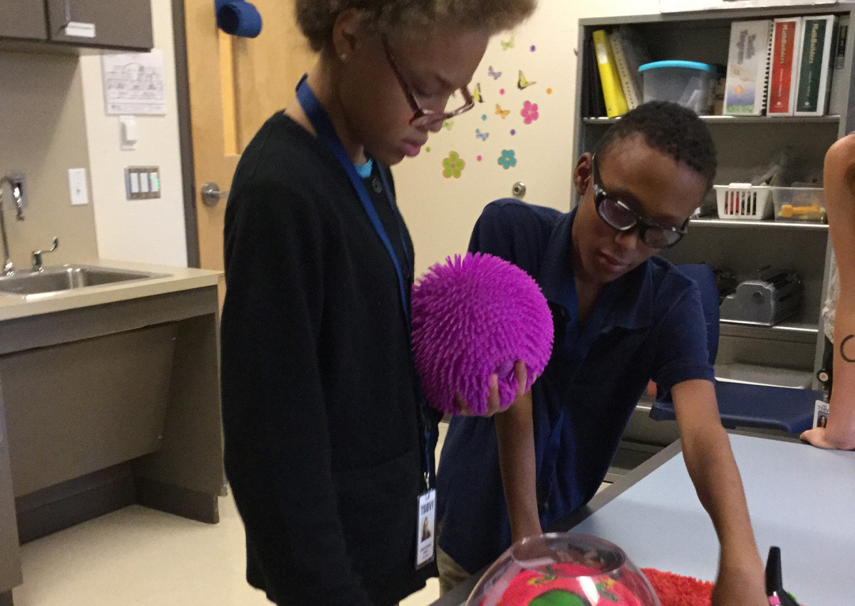 Students building a model of an eyeball