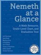 Cover of Nemeth at a Glance: A Math Resource, Grade-Level Chart, and Evaluation Tool. There are no images on the cover.