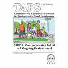 Image of the cover for TAPS Part 2. There is a drawing of a group of people crossing the street. One man is using a white cane. One woman is using a seeing eye dog. One man is in a wheelchair with a white cane.