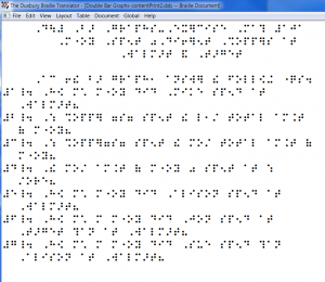 Figure 7: Screen shot of a Duxbury layout window with text translated into a braille font.