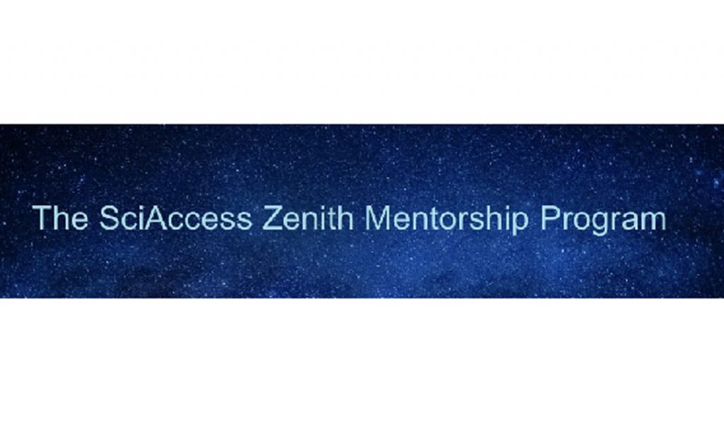 Las palabras "The SciAccess Zenith Mentorship Program" aparecen en las estrellas del cielo nocturno.