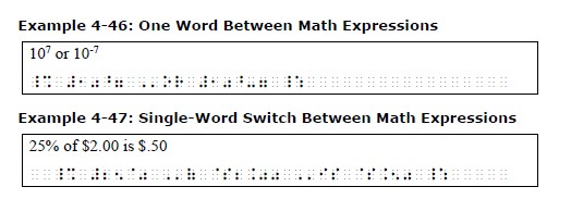 Example 4-46: One Word Between Math Expressions (see BRF file) Example 4-47: Single-Word Switch Between Math Expressions (see BRF file)