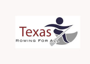 Diagrama de una persona remando con la palabra “Texas” impresa sobre las palabras más pequeñas “rowing for all” (remando para todos).